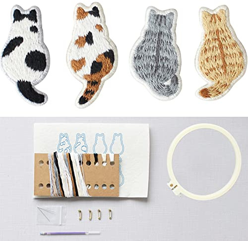 Smart-Feather Stück Katzenbroschen Stickset, Handstickerei-Set für Anfänger, Sticksets für Erwachsene, Stickerei-Starter-Kit mit Stickmustern, Stickrahmen (EM12134)
