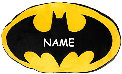 alles-meine.de GmbH großes Plüsch Kissen/Schmusekissen - Logo Batmann - incl. Name - 48 cm * 27 cm - Kuschelkissen - groß - sehr weich - Reisekissen/Autokissen - Samtkiss..