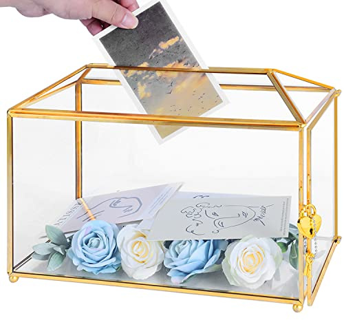 Ripprovt Hochzeitskartenbox aus Glas mit Schlitz, 32 x 15 x 22,9 cm, große Goldkarten-Boxen für Hochzeitsempfang, Braut-/Babyparty, Abschlussfeier, Partydekoration, dekorative Box