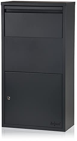 Cassetta per lettere Zelsius con scomparto per pacchi Merkur | acciaio verniciato a polvere con elementi in acciaio inox | RAL7016 antracite | serratura antiritorno integrata
