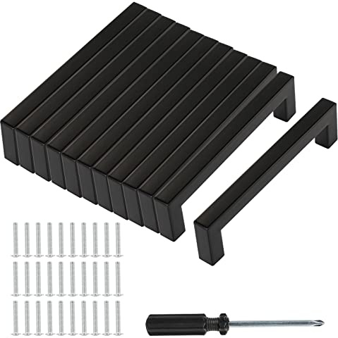 UYTAG 12 Pack Kitchen Cabinet Handles with Hole Spacing 128mm, Screws and Installation Tools, Suitable for Drawer, Furniture, Home Decoration-(Black), UK-LL-BA-HS-JS-12