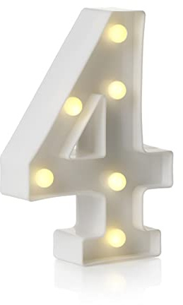 Auraglow LED-Alphabet-Buchstaben und Zahlen-Licht, Dekorationen, Lampe für Zuhause, Geburtstagsparty, Veranstaltung, Nachtlichter, batteriebetriebene mit 4 Stunden Timer (4)