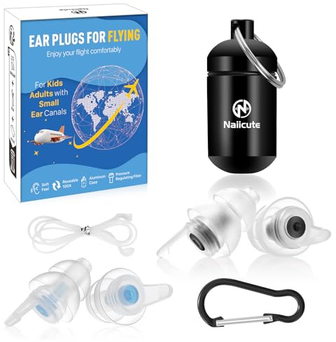 Naiicute Ear Plugs for Flying, Fly Pressure Relief Prevent Ear Pain 2 Pairs | Comfortable Reusable Aeroplane Travel Essentials, Pressure Filter Noise Reducion 25 dB, Adults Kids 12+, Holiday Essentials