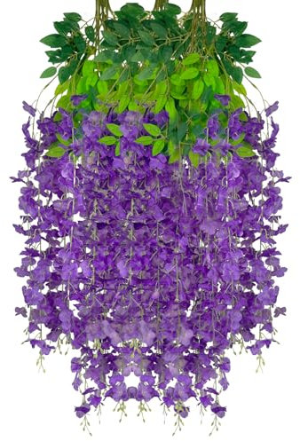 Luerbi 12 Stück lila Glyzinien hängende Blumen Girlande, 10 m, künstliche Glyzinie, künstliche Reben, hängende Girlande für Hintergrund, Outdoor, Hof, Gartendekoration