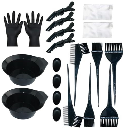 20Pcs Tools for Hair Colouring Kit, Hair Dying Tools Kit, DIY Beauty Salon Hair Bleaching Tools Kit, Hair Dye Bowl and Brush Kit, including Mixing Bowl, Ear Cover, Hair Shawl, Gloves, Hair Clips