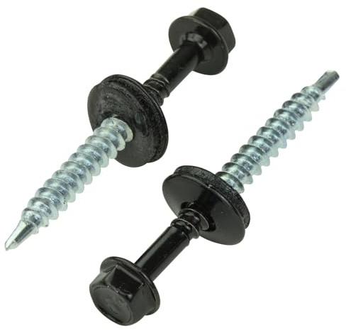 Trapezblechschrauben 4,8x50mm 100 Stück | Tiefschwarz - RAL 9005 | Selbstschneidene Schrauben Bohrschrauben mit Dichtscheibe