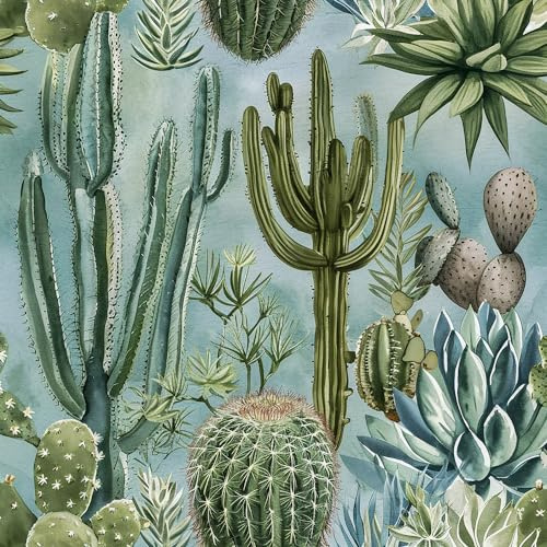 REDAMANCY Watercolor Boho Green Tropical Desert Plants Cactus Floral Peel and Stick Wallpaper Vintage Wall Paper Stick on Contact Paper Easy Peel Off for nightstand Drawer Renter Friendly 17.7x236