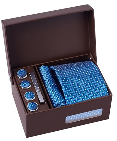 BRERA 67 Set Krawatten für Herren mit Taschentücher, Manschettenknöpfe, Krawattenklammer und Knopfdeckel elegant für Office, Hochzeit, Anzug, Hemd | Geschenkbox Hochzeit Herren | Männer Geschenkset