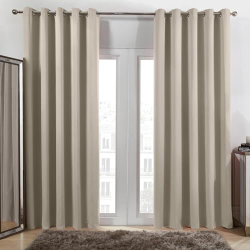 Dreamscene Natural Eyelet Lined Curtains for Summer Winter Blackout Thermal Long Living Room Bedroom Soft Modern, 66x90