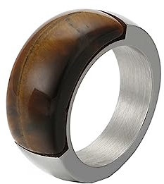 Bihsilin Ringe Damen Edelstahl, Ring Personalisiert 10MM mit Braun Stein Bandring Hochzeit Ringe Frauen Nickelfrei Silber Gr.52 (16.6)