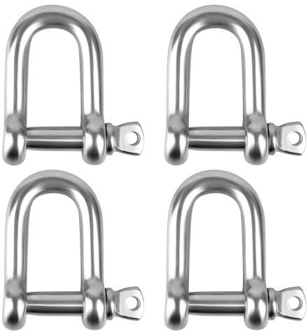 4PCS M8 D Shackle Heavy Duty, Screw Pin Shackle M8 5/16, 304 Stainless Steel D Ring Shackle Lock for Marine Mounting, Camping, Sports, Hiking Accessories and Rope Chain Link
