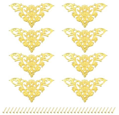 QUARKZMAN Protettore Metallo Angolo, Mobili Decorativo Bordo Copertura Protezioni Album Hardware per Scatola Legno Case Tavolo Scrivania 8pz 46mm Oro
