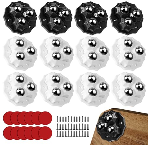 12 Stück Kugelrollen Schwerlast, 360 Grad Rollen für MöBel, MöBelrollen Klein Mini Rollen für PapierköRbe, AufbewahrungsbehäLter, Nachttische, Mini-KühlschräNke, Weiß + Schwarz, Durchmesser 5.3cm