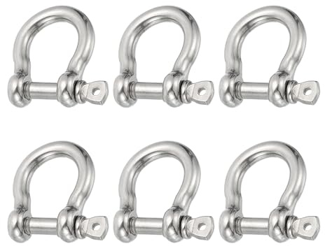 PATIKIL Grillete de Pasador de Tornillo 6mm 1/4 485lb 6 Piezas Acero Inoxidable 304 Forjado Grillete de Arco Grado Marino para Cadenas Cuerda de Alambre Exterior Plata