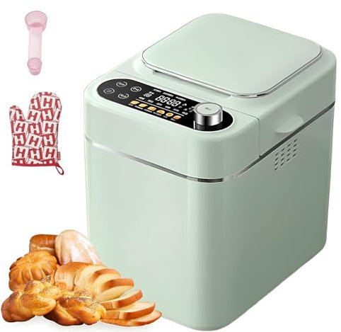 Bread Maker Machines + 26 Preset Function + 13 Hours Delay Timer, Sourdough Maker + 3 Crust Shades & Colors, W/Bring Gloves and Measuring Spoon,Green