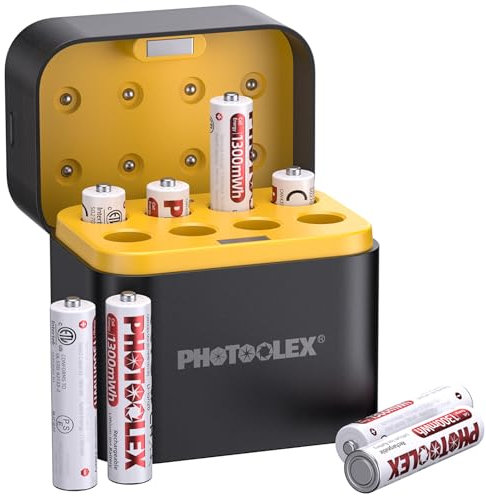 PHOTOOLEX Batterie AAA ricaricabili litio 8 pezzi con caricabatterie, 1300mWh Pile Ricaricabili litio Triple A e Uscita ad alta potenza da 1,5 V, batteria AAA a bassa autoscarica,1600 Cicli