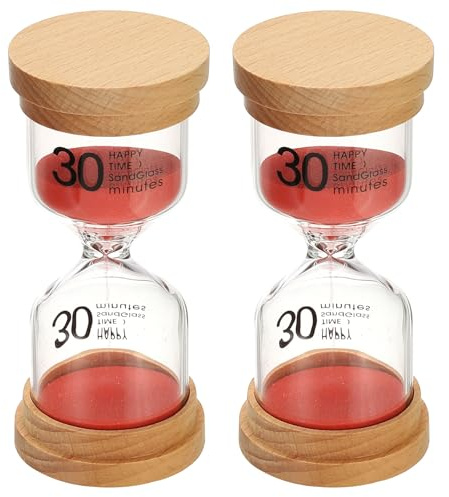 PATIKIL Minuteur De Sable De 30 Minutes, 2 Pièces Sablier en Verre Borosilicaté Haut Sablier en Bois pour Jeux, Salle De Classe, Cuisine, Bureau, Décoration De Maison, Rouge