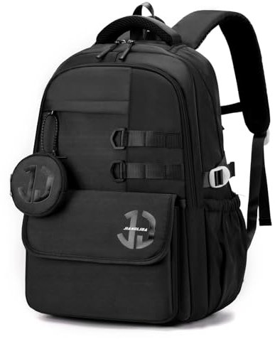 JANSBEN Wasserdichter Schulrucksack für Teenager Jungen und Mädchen, Mehrfachfach Design für Schule und Reisen, Schultasche Ideal für 5 Klasse Schwarz