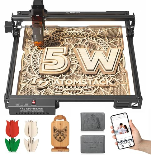ATOMSTACK A5 V2 Laser Graviermaschine 5.5W, Quad Laserschneider, DIY Hohe Präzision Lasergravierer für Holz, Metall, Acryl, Unterstützt APP-Steuerung 410x380mm Gravurbereich