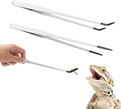 Reptile Feeding Tongs – 2 Pcs Stainless Steel Long Tweezers, 10.6 Inch Non-Slip Aquarium Tweezers, Precision Feeder Tool for Reptiles, Terrarium, Snake, Lizard, Fish, Spider & Kitchen Use