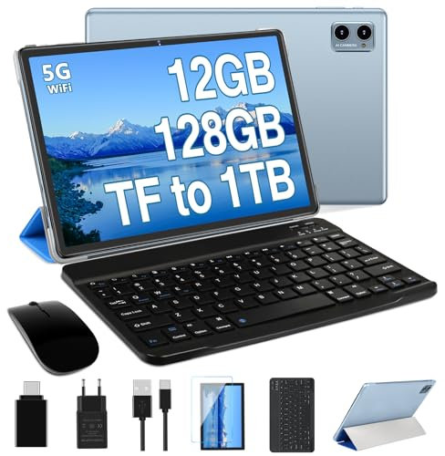 DEERTiME 2025 Android 13 Tablette Tactile 10 Pouces 12Go RAM+128Go ROM (TF 1 to), FHD Tablettes avec 5G WiFi, 8 Cœurs, 2.0 GHz, Widget, 6000mAh, BT 5.0, 5+8MP, Tablette avec Clavier et Souris - Bleu