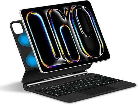 JZCZMCE Tastatur Hülle für iPad Pro 11 Zoll (M4) 2024, Magnetischer Schwebender Freischwingerständer, Ultradünne Schutzhülle mit Hintergrundbeleuchteter Tastatur, Multi-Touch-Trackpad,Schwarz