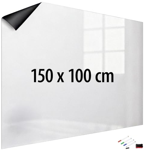 infactory Magnetwand: Magnetische Whiteboard-Folie, selbstklebend, 4 Marker, 150 x 100 cm (Whiteboard-Folie für Kühlschrank, Kühlschrank-Magnet-Message-Boards, Stifte)