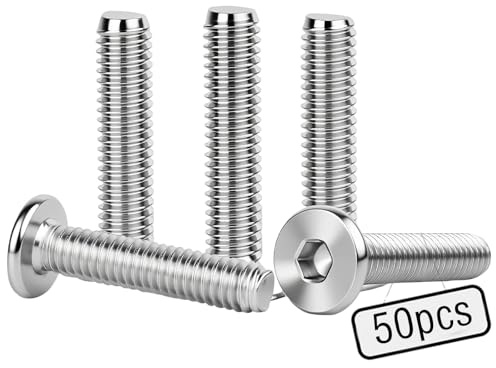 HERKINDNESS Lot de 50 vis à tête bombée M6 M6 x 25 en acier inoxydable 304 avec clé Allen M4 Argenté Pour montage de meubles et projets en bois