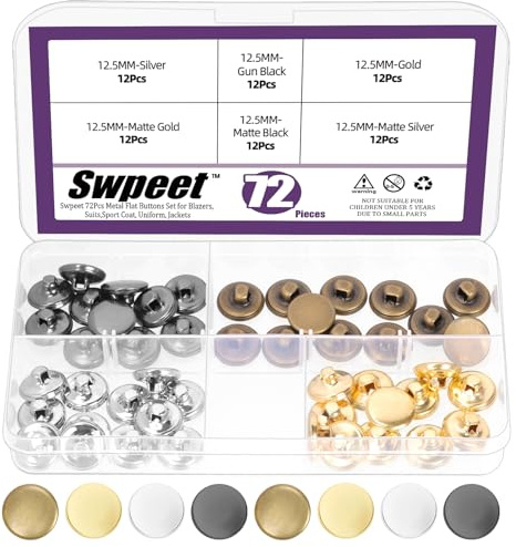 Swpeet 48pcs 4 färger 12,5 mm antik metall knappar sortiment kit, metall runda sy knappar, Vintage messing blazer för kläder dekoration DIY tillbehör