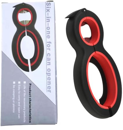 6-in-1 Multi Bottle Opener, Jar Openers Can Beer Opener Soda Cap Lifter & Twist-Off Lid Remover Tool for Weak Hands Chef Senior-Friendly Kitchen Gadgets Gift (Black & Red)