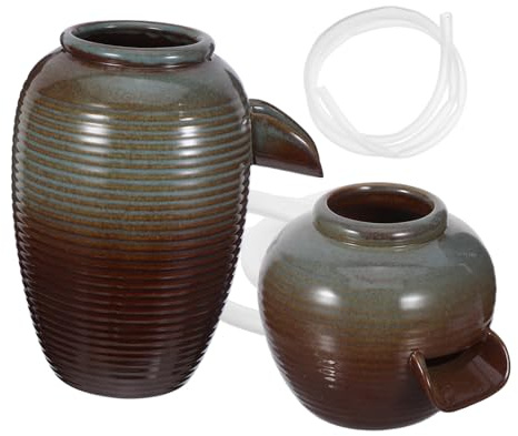 ORFOFE 2 Pièces Fontaine Céramique Ancienne avec Cascade à Circulation Naturelle Jarre Terre Cuite pour Décoration de Bureau et Jardin Bassin Extérieur Paisible