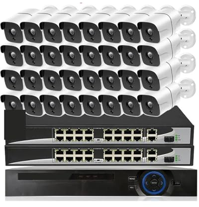 Kit di videosorveglianza con Sistema di telecamere IP Poe Audio bidirezionale H.265+ 32CH 5MP AI Face Record 4K HDMI NVR 48V 5MP(None)