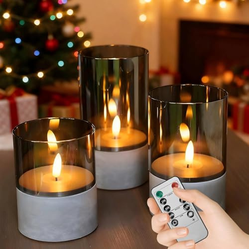 CAUTIOUS 3er LED Kerzen, flackernde Flamme Kerzen mit Timerfunktion, 10/12.5/15cm flammenlose Kerzen mit Fernbedienung Flackernde LED Säulen Kerzen für Party Zimmer