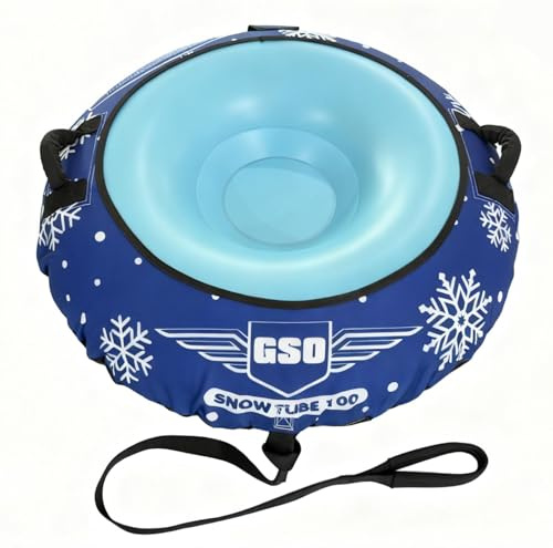 GSO Heavy-Duty Inflatable Snow Tube for Adults & Kids, Winter Snow Sled with Premium Canvas Cover, Smooth Bottom, Cold-Resistant PVC, Reinforced Handles for Sledding Fun (Snow Tube 100/44)