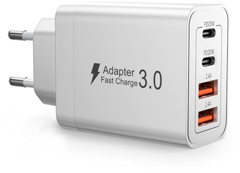 Caricatore USB 40W, Spina usb c con 4 Porte, Presa Multipla USB Ricarica Rapida PD 3.0, Adattatore USB Alimentatore per Samsung S25 S24 iphone 17 16 15 14 13 o Altri Dispositivi Elettronici