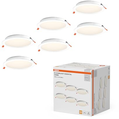 OSRAM Foco empotrable LED Essential 220 mm 18 W 830 Blanco | Essential Downlight, Spot lights and ceiling spots, Blanco, 220 mm dia, 25000 h, Paquete de 6