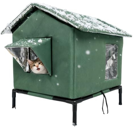 Lpoppcx Cuccia Da Esterno Casa Per Gatti Protezione Dal Freddo Casetta Gatto Impermeabile, Cuccia Gatto Esterno Sollevata Casetta Isolata Termica,Porta Di Fuga Sicura Per Animali Randagi