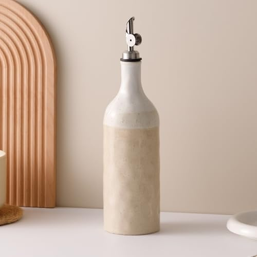 Dneuoir Olive Oil Dispenser Bottle for Kitchen, 23 Oz Ceramic Oil Dispenser | with Gravity Automatic Spout, for Olive Oil, Evoo, Vinegar, Soy Sauce, Coffee Syrups, Oil (Brown White)