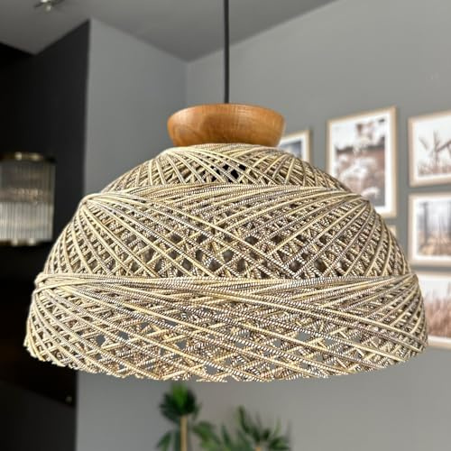 bamyum Yimpi Hängelampe Ø30 cm, Pendelleuchte Vintage, Industrial aus Stoff E27, Wohnzimmerlampe Hängend, Esstisch, Küchenlampe Beige