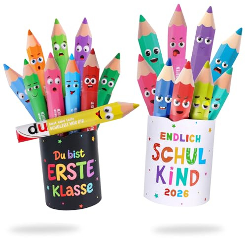 COMOOKA 24 Duplo Aufkleber Einschulung Schokolade Sticker Buntstift | inkl. 24 Duplo Banderole & 24 Buntstift Karte zum Basteln, Kreativ Duplo Geschenk zur Einschulung (Ohne Schokolade)