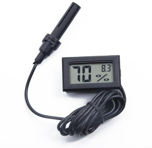 Zeroupshop Digital Hygrometer Thermometer, with LCD Display and Probe, Indoor Range -50°C to 70°C, Humidity Range 10% to 99% RH, Black