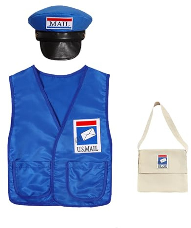 Générique Costume de cosplay pour enfants, tenue de spectacle pour la saison scolaire d'Halloween, jeu de rôle de facteur, gilet, chapeau, sac à dos, ensemble pour garçons et filles