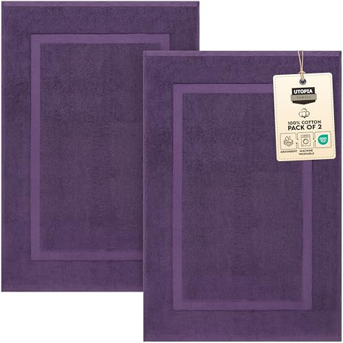 Utopia Towels Cotton Banded Bath Mats, [Not a Bathroom Rug], 53 x 86 CM, 100% Ring Spun Cotton - Highly Absorbent and Machine Washable Shower Bathroom Foot Towel (Pack of 2, Plum)