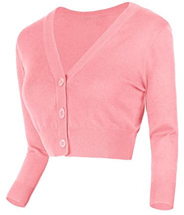 Urban GoCo Femmes Cardigan en Tricot Pull à Manches 3/4 en V-Col Boléro Blouson Gilet avec Boutons Rose XL