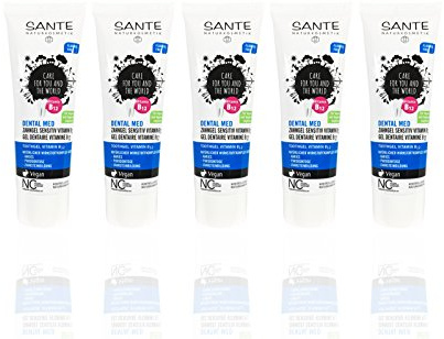 SANTE Zahngel Vitamin B12 (5 x 75 ml) minzig-süßlicher Geschmack, Bio Zahnpasta, Vegan, Fluoridfrei, Naturkosmetik