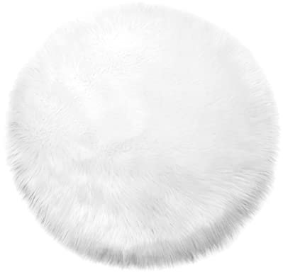 Teppich Wölkchen Alfombra de imitación de Piel de Cordero | Salón Dormitorio Deco | Piel de Oveja como Colcha, cojín de Asiento, Piel para Silla, sofá, Cama | Blanco - 60 cm Redondo