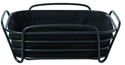 blomus -DELARA- Brotkorb L aus pulverbeschichtetem Stahl, Schwarz, Baumwoll-Stofftasche, trendiges & modernes Design, vielseitig nutzbar, exklusive Optik (H / B / T: 9,5 x 25,5 x 25,5 cm, 63872)