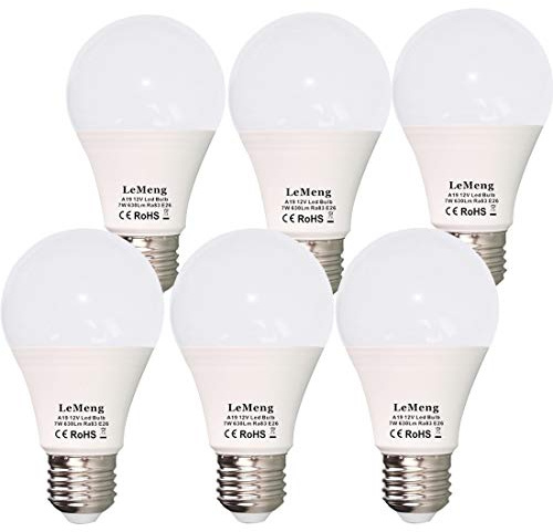 12V LED Light Bulb 7W 630Lm AC/DC10-30Volt Low Voltage E26 Base (2700K Warm White)40-60 Watt A19 Bulbs Equivalent,Landscape Garden Yard, 12volt Battery Power System Off Grid Solar Lighting,6 Pack