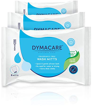 Dymacare® Feuchte Waschhandschuhe, ohne Parfüm - Große und weiche Waschhandschuhe für die Ganzkörperwaschung - in Mikrowelle erwärmbar - Mit pflegender Aloe Vera - Klinik Qualität (3 Packungen)