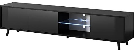 Selsey Galhad - Mobile TV per il soggiorno - nero opaco/nero lucido - 175 cm - con illuminazione a LED